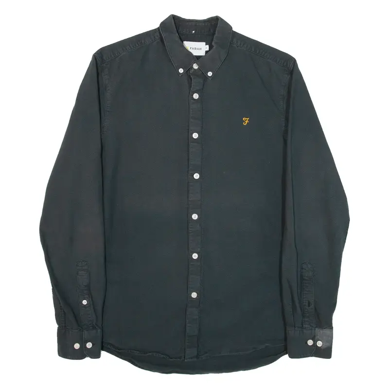 FARAH Slim Fit Mens Plain Shirt Black Long Sleeve M