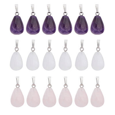 18Pcs 3 Styles Gemstone Pendants