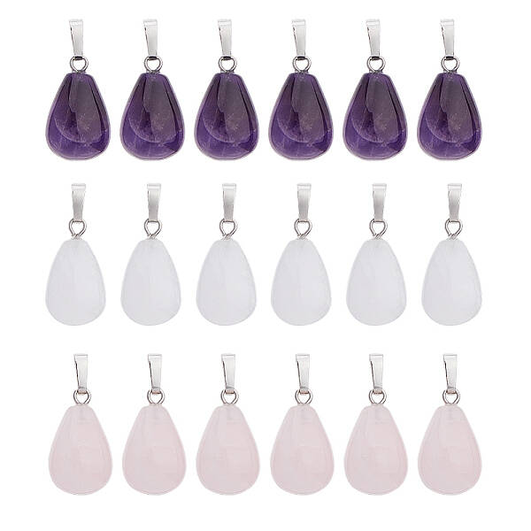 18Pcs 3 Styles Gemstone Pendants