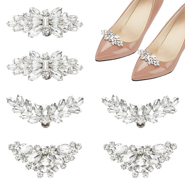 6Pcs 3 Styles Detachable Alloy Rhinestone Shoe Buckle Clips