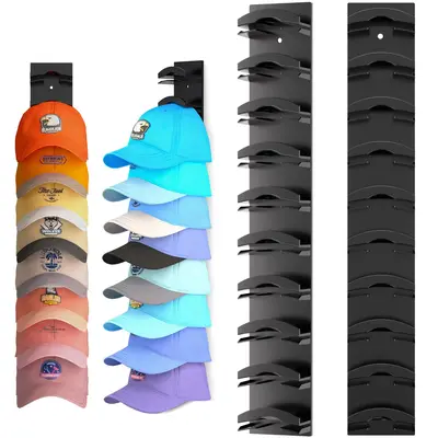 Hat Organizer for Caps 2Pack, Hat Rack for Wall with Strong Adhesive Hold up to 20 Hats, Hat Hanger Holder Display for Door ...