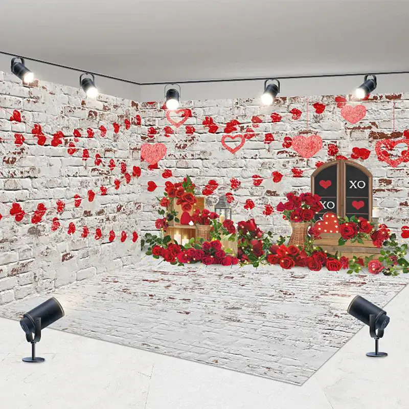 Aperturee Retro Bricks Wall Valentines Day Room Set Backdrop, 7X7FT(Left Wall)+10X7FT(Right Wall)+10X7FT(Floor), 247.5 USD, A...