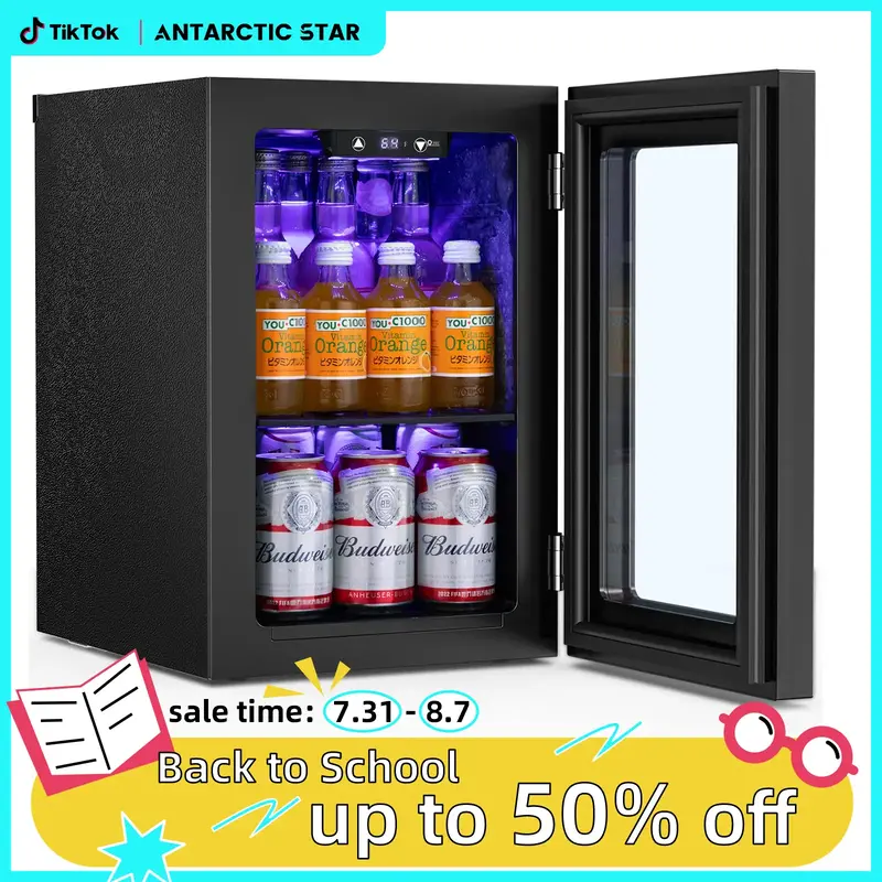 Antarctic Star 0.6Cu. Ft. Freestanding Wine Cellar, 4-Bottle Red Wine with 6-Can Beer Refrigerator, Quiet Compressor, LED Lig...