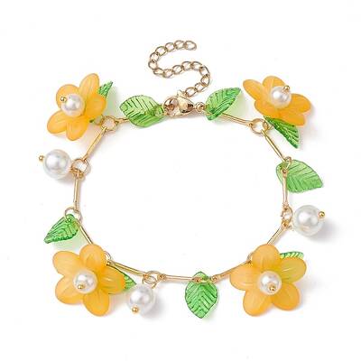 Acrylic Flower & Glass Pearl Charm Bracelets