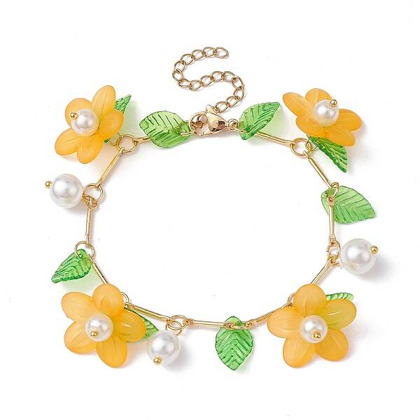 Acrylic Flower & Glass Pearl Charm Bracelets