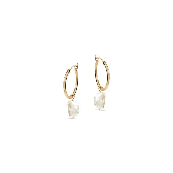 Venus Gold Hoop Earrings With Keshi Pearl Charm | Size: Small