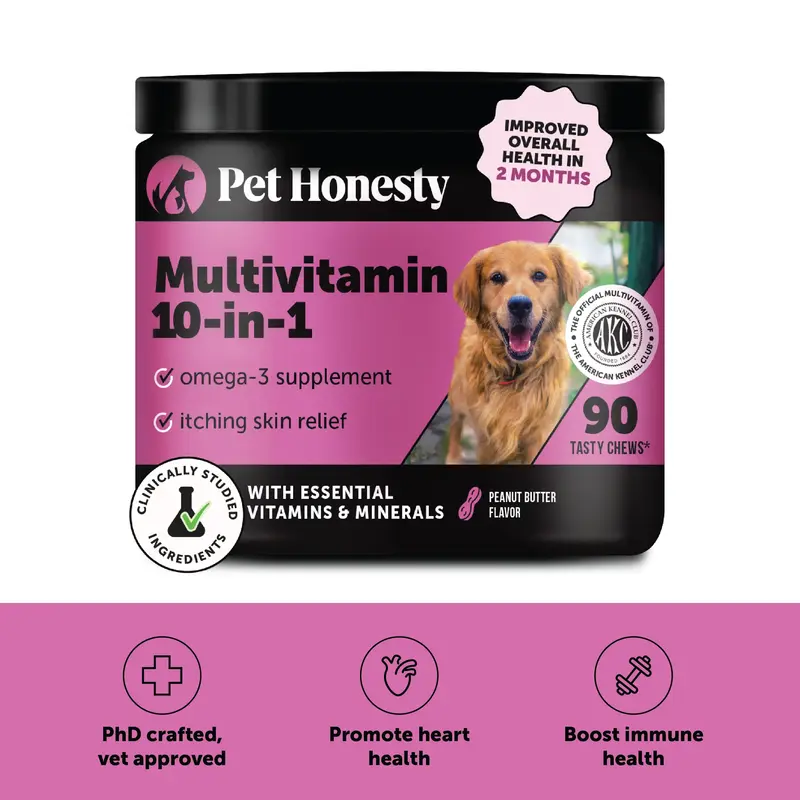 Pet Honesty Multivitamin 10-in-1 Daily Chews with Glucosamine, Omegas, and Probiotics for Dogs - Peanut Butter Flavor