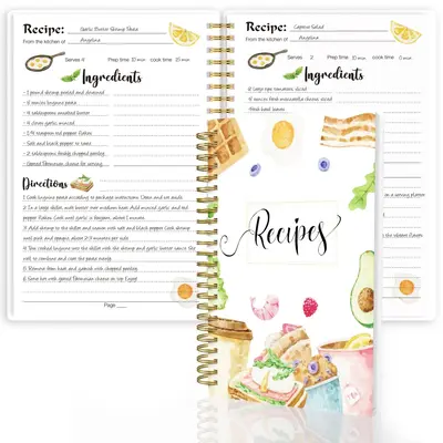 Creative Food Pattern Recipe Notebook, A5 Size Personal Blank Recipe Notebook, Recipe Journal Book with Spiral Twin-wire Bind...