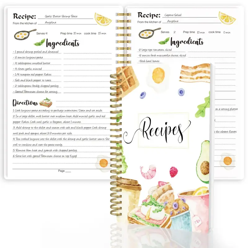 Creative Food Pattern Recipe Notebook, A5 Size Personal Blank Recipe Notebook, Recipe Journal Book with Spiral Twin-wire Bind...