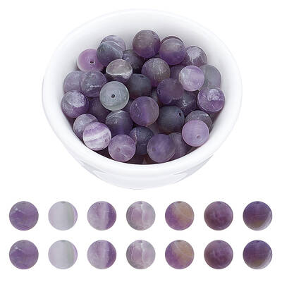 Frosted Natural Amethyst Round Bead Strands