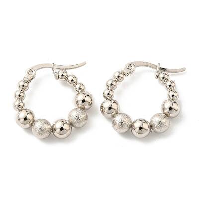 Non-Tarnish 304 Stainless Steel Beaded Hoop Earrings for Women