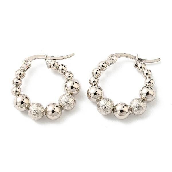 Non-Tarnish 304 Stainless Steel Beaded Hoop Earrings for Women