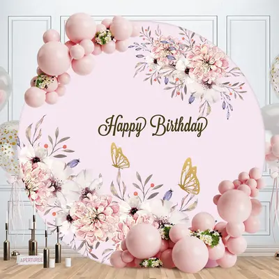 Aperturee Round Balloon Cake Happy Birthday Backdrop | Birthday Round Backdrop Cover | Round Backdrop Cover Diy | Round Backd...