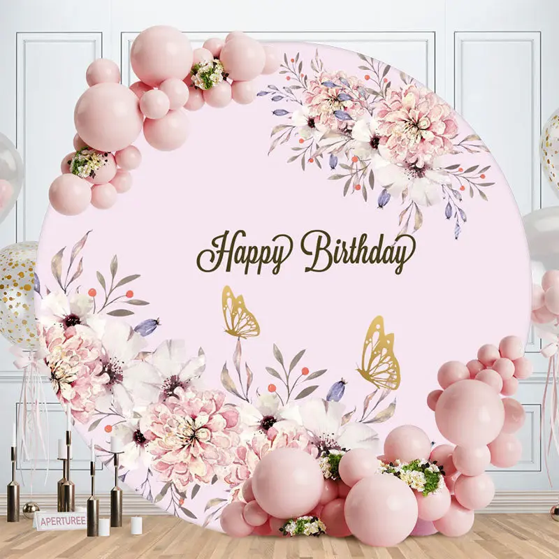 Aperturee Round Balloon Cake Happy Birthday Backdrop | Birthday Round Backdrop Cover | Round Backdrop Cover Diy | Round Backd...