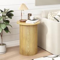 PieDle Round Fluted End Table,Small Accent Pedestal Side Table, Wood Fluted Nightstand Bedside Table for Living Room, Bedroom...