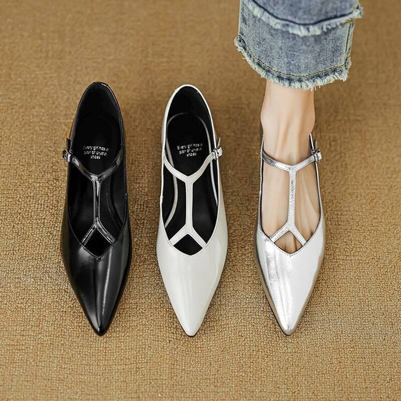 CHIKO Felicity Pointy Toe Block Heels T-Strap Shoes