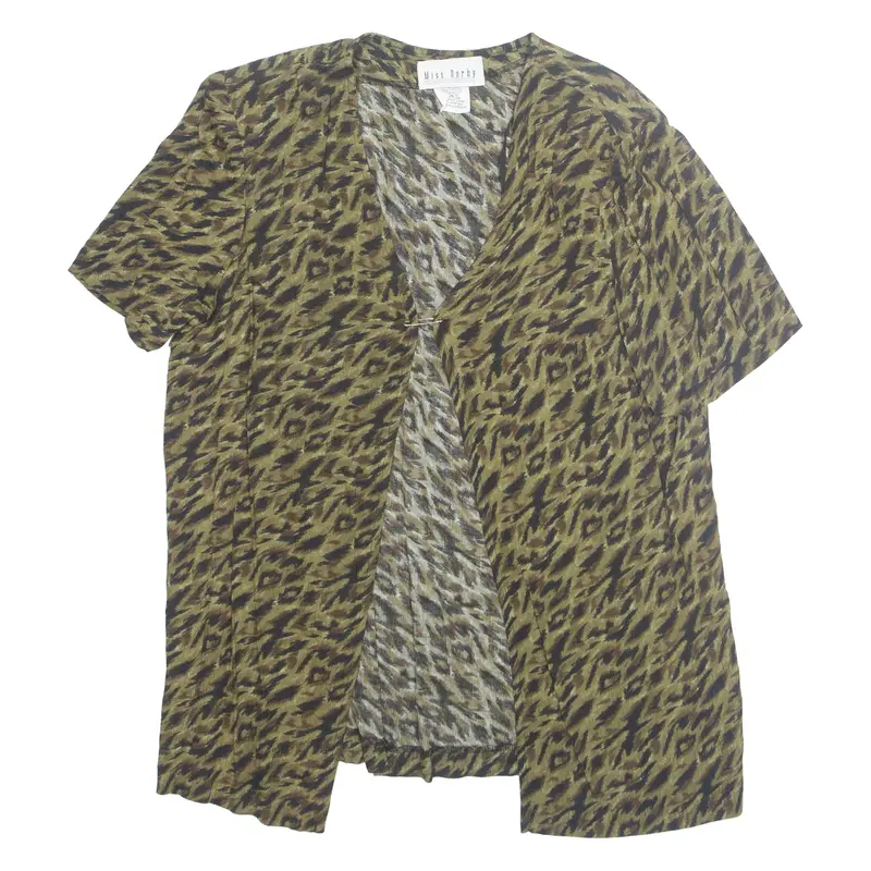 MISS DORBY Open Womens Printed Top Green Animal Print L