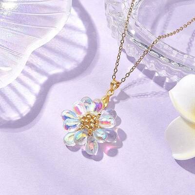 Flower Handmade Glass Seed Beaded Pendant Necklaces