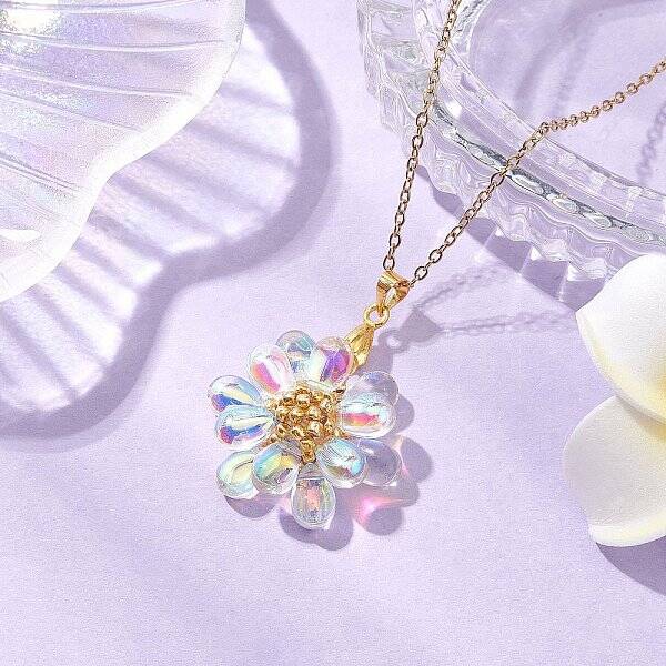 Flower Handmade Glass Seed Beaded Pendant Necklaces