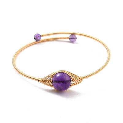 Natural Amethyst Wrapped Cuff Bangle