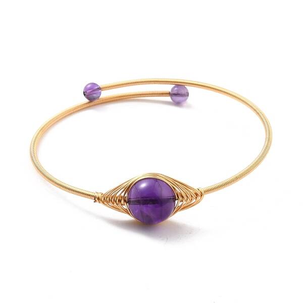Natural Amethyst Wrapped Cuff Bangle
