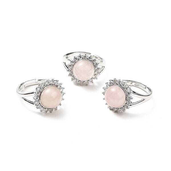 Natural Rose Quartz Adjustable Rings