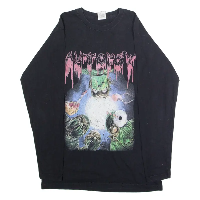 FRUIT OF THE LOOM Autopsy Mens Band T-Shirt Black Long Sleeve Crew Neck S