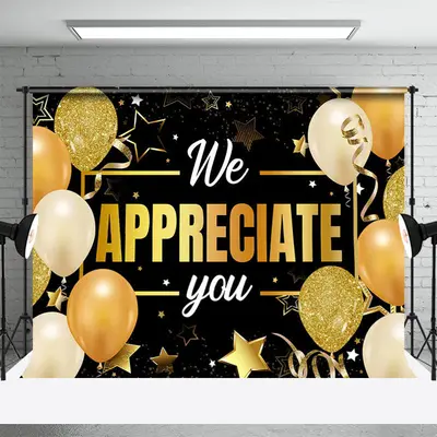 We Appreciate You Golden Balloon Retirement Backdrop - Aperturee