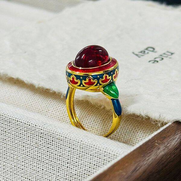 Oval Lab Grown Red Corundum Rings