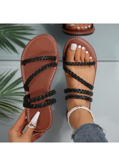 Modlily Flip Flops Black Color Peep Toe Falt Sliders - 38