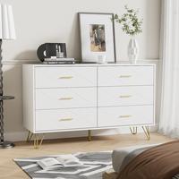 White Dresser for Bedroom, Modern Bedroom Dresser with 6 Deep Drawers, Wide Chest of Drawers with Gold Handles for Living Roo...