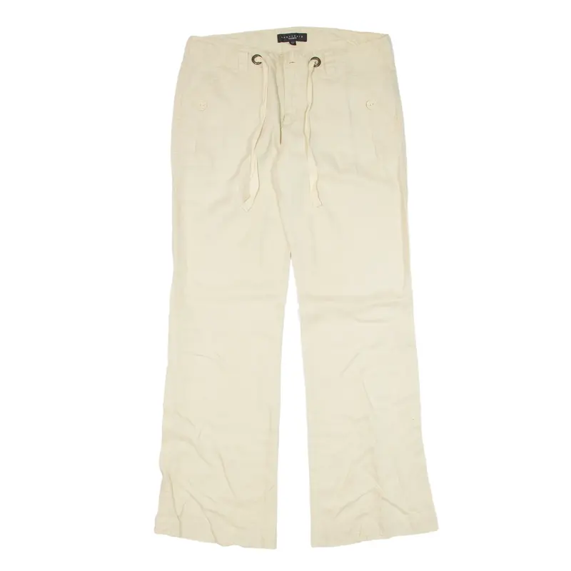 SANCTUARY Y2K Trousers Cream Relaxed Bootcut Linen Womens W31 L31