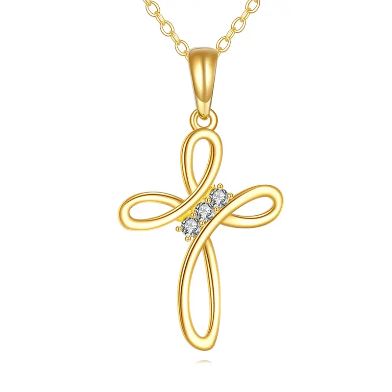 14K Gold Cubic Zirconia Cross Necklace for Women