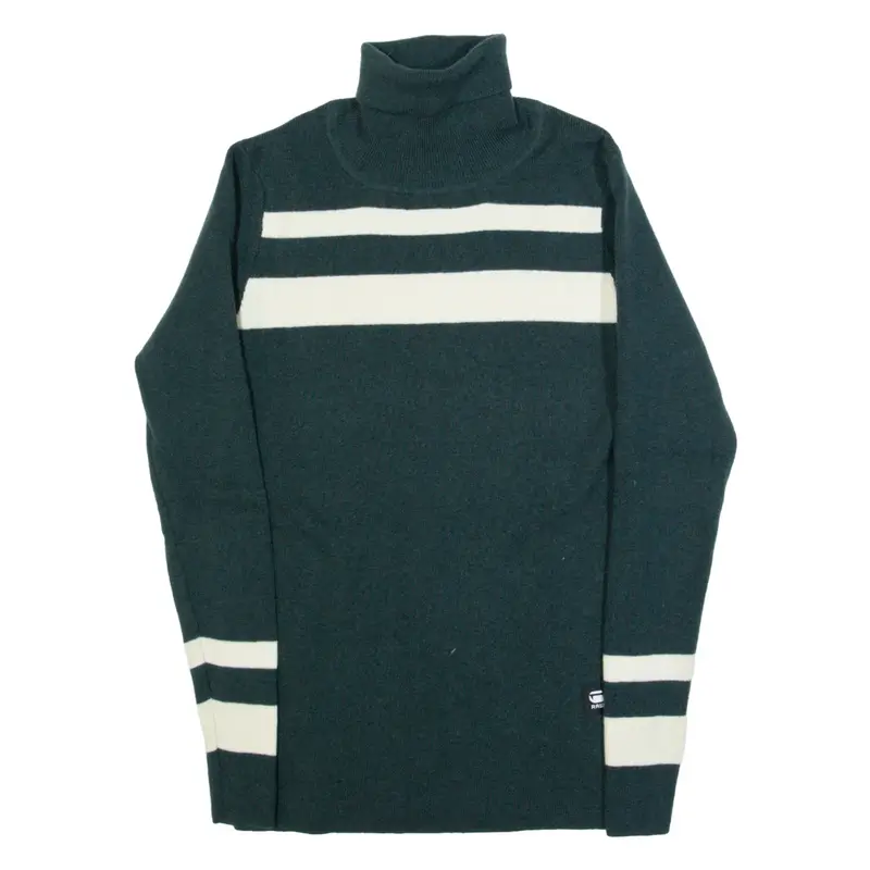 G-STAR Womens Jumper Green Roll Neck Tight Knit Wool L