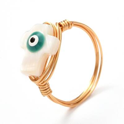 Cross with Evil Eye Natural Shell Finger Rings for Girl Women
