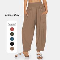 TARSE Women Summer Linen Boho Pants  Casual Loose High Waist Cargo  Harem Pant Beach Travel  Outfits Springtok