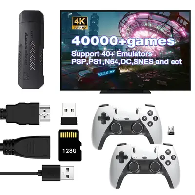 128G Wireless Retro X2 Game Console - 40+ Emulators, 40,000 Games, Dual White Controllers, Plug & Play, Good for Family Gathe...