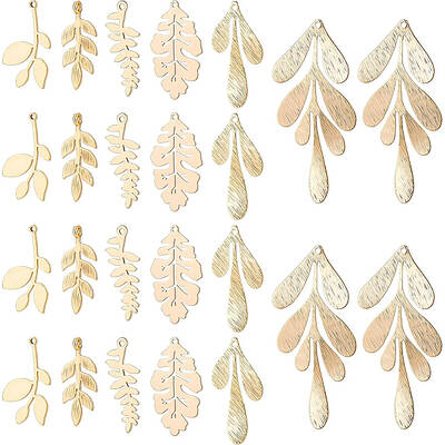 BENECREAT 24Pcs 18K Gold Plated Metal Leaf Charms