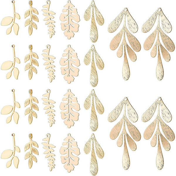 BENECREAT 24Pcs 18K Gold Plated Metal Leaf Charms