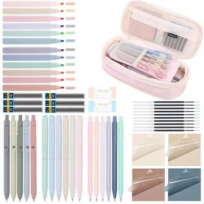Stationery Set, 38/52pcs Including Highlighter & Gel Pen & Mechanical Pencil & Pencil Case & Accessories, Cute Stationery Set...