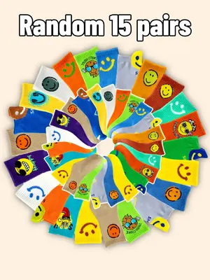 Random 15 Pairs Boys' Cartoon Expression Sports Socks, Soft Comfortable All-Season School Socks, Colorful Outdoor Running Soc...