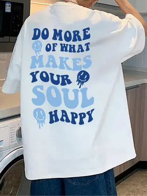 Summer Clothes Men's Stylish Letter Print Round Neck Drop Shoulder Tee, Summer Clothes Women, Streetwear Regular Fit Sof...