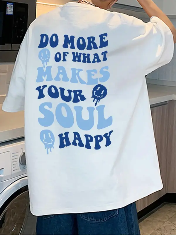 Summer Clothes Men's Stylish Letter Print Round Neck Drop Shoulder Tee, Summer Clothes Women, Streetwear Regular Fit Sof...