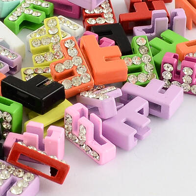 Mixed Color Zinc Alloy Grade A Rhinestone Letter Slide Charms
