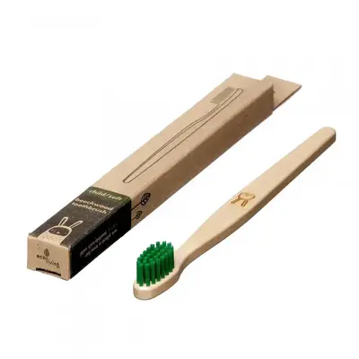 Kids 100% Plant-Based Beech Wood Toothbrush - Rabbit | Color: Green