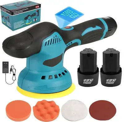 Cordless Car Buffer Polisher, 6 In Mini Buffer Polisher Kit with 2 Pack 12V Rechargeable Batteries,6 Variable Speed 5500RPM O...