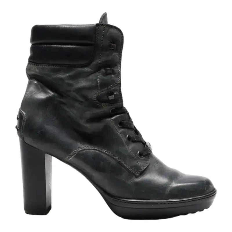 TODS Heeled Lace-Up Boots Black Leather Womens UK 6.5