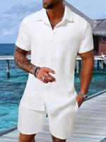 Men's Regular Fit Shortsleeve Pajama Two-piece Set, Casual Comfy Button Up Top & Shorts Pj Set, Men's Summer Sleepwear, Sleep...