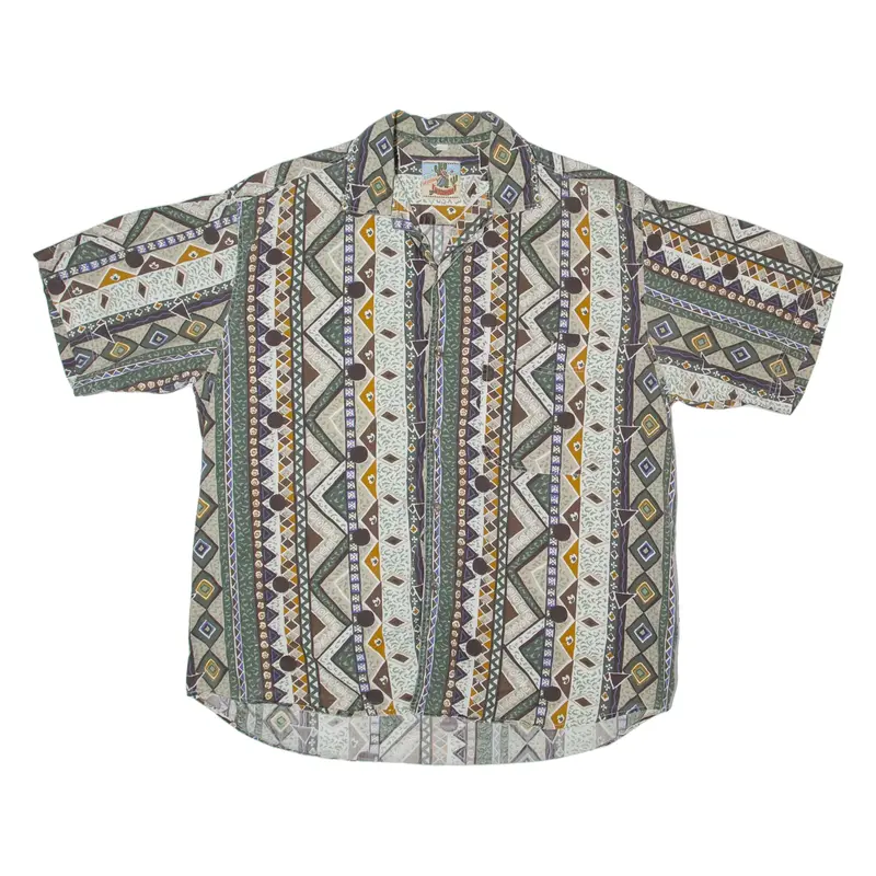 SIESTA MEXICAN Mens Shirt Green Crazy Pattern L