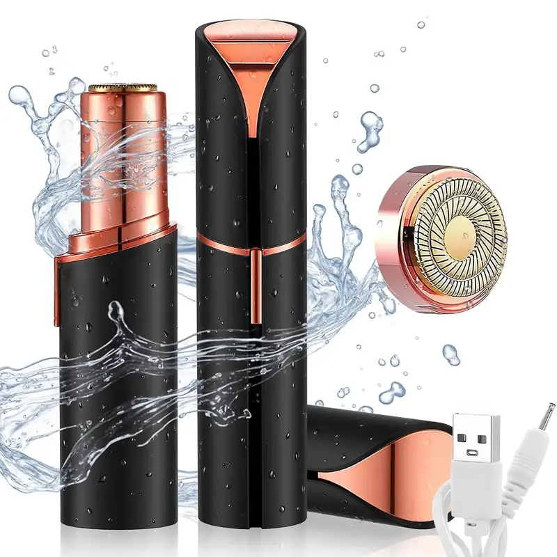 Women's Painless Electric Facial Hair Removal Mini Travel Razor - Stainless Steel & Gold Plated LED Light for Precision Hair ...